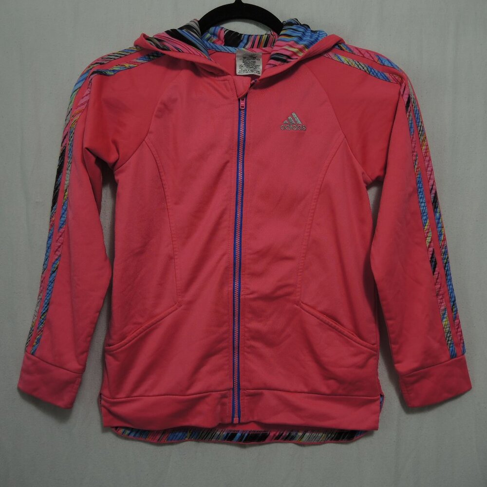 Adidas Girls Full Zip Hoodie Jacket Bright Pink Sweatshirt Sz Medium
